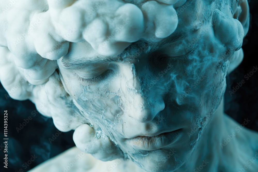 Aufkleber close-up of a statue with smoke emanating from its surface