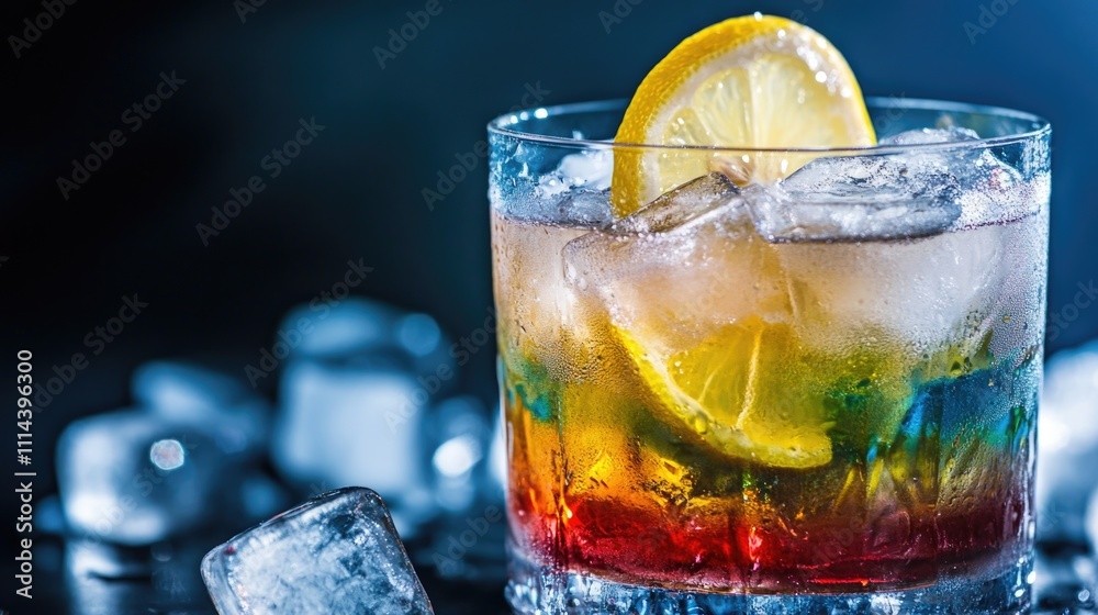Aufkleber a refreshing drink with colorful ingredients and a slice of lemon on the side