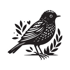 Black Color American Robin Silhouette Vector Illustration, Solid White Background..