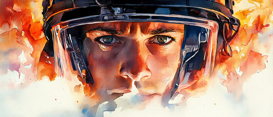 Emergency response training urban environment action portrait intense atmosphere, watercolor concept