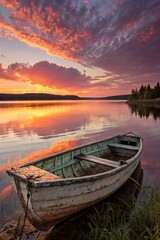 Obraz premium boat at sunset