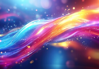 Obraz premium Colorful Abstract Wave with Glowing Lights and Sparkles Creating a Captivating Visual Experience for Backgrounds and Creative Projects