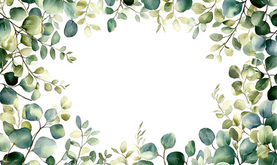 Greenery border nature scene art minimalist style, floral design decorative elements, watercolor concept