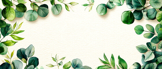 Lush greenery decorative frame nature background botanical art minimalist design, watercolor concept