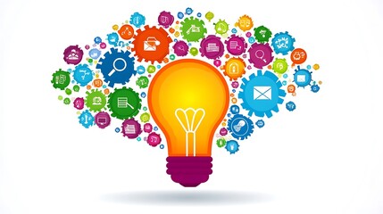 Bright Idea Gears and Colorful Icons Represent Innovation