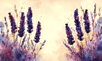 Lavender blooms in serene nature landscape watercolor art tranquil environment