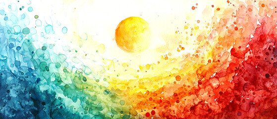Abstract art depicting sunlight and colorful patterns digital artwork, watercolor concept