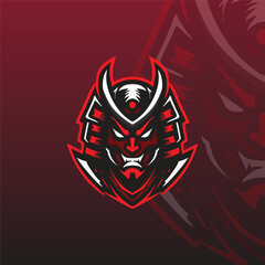 flat e-sport logo featuring a stylized samurai mask with sharp features