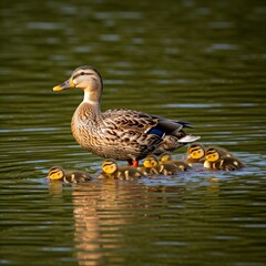 Fototapeta premium Mother duck and her babies