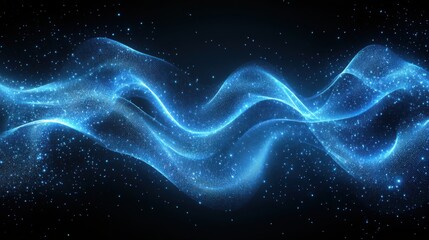 Fototapeta premium Ethereal Waves of Light in a Cosmic Space Background, Illuminating with Blue and Sparkling Particles, Radiating Energy and Movement, Digital Abstract Visuals