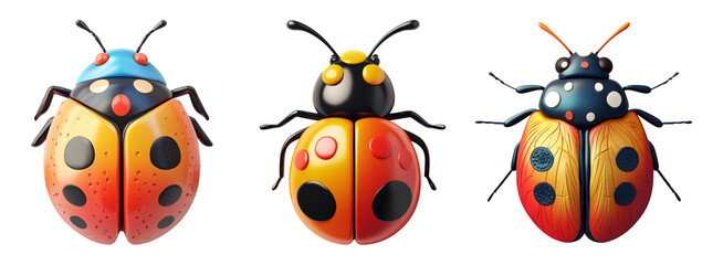 Colorful Ladybugs on Transparent Background
