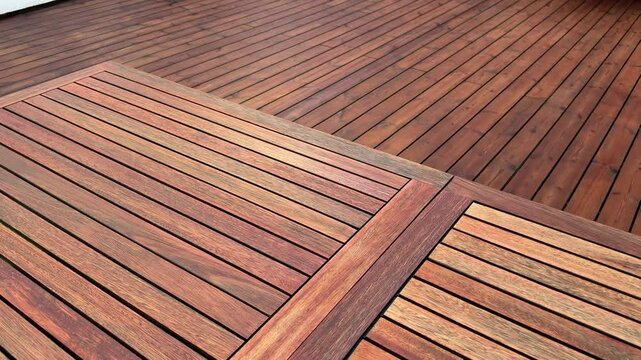 Teak wood funtiture exterior table top on pine wood deck