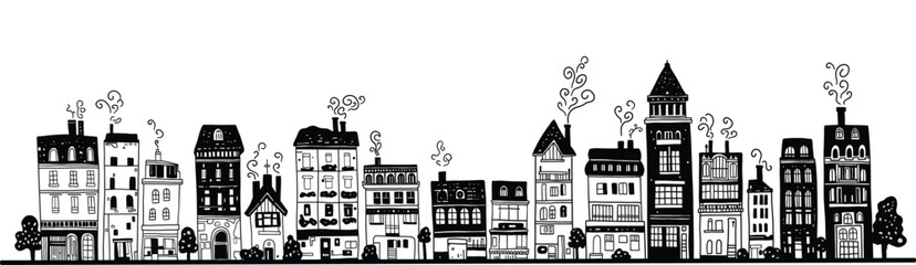 Fototapeta premium Doodle freehand drawing of row house. Vector illustration.