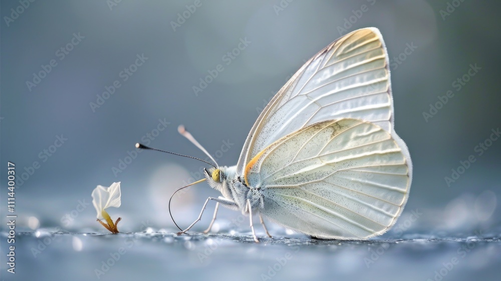 Poster a detailed view of a butterfly's body and wings on a textured surface