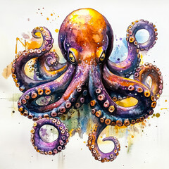Fototapeta premium abstract octopus, made with paints massive strokes. Contrast and brightolorful octopus hand drawn