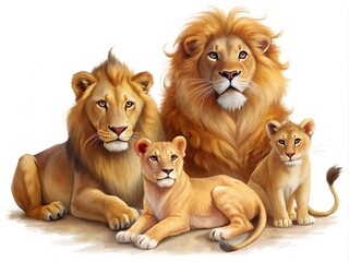 Obraz premium premium illustration of family of lions isolated on white background