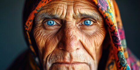 A woman wearing a headscarf in a close-up shot