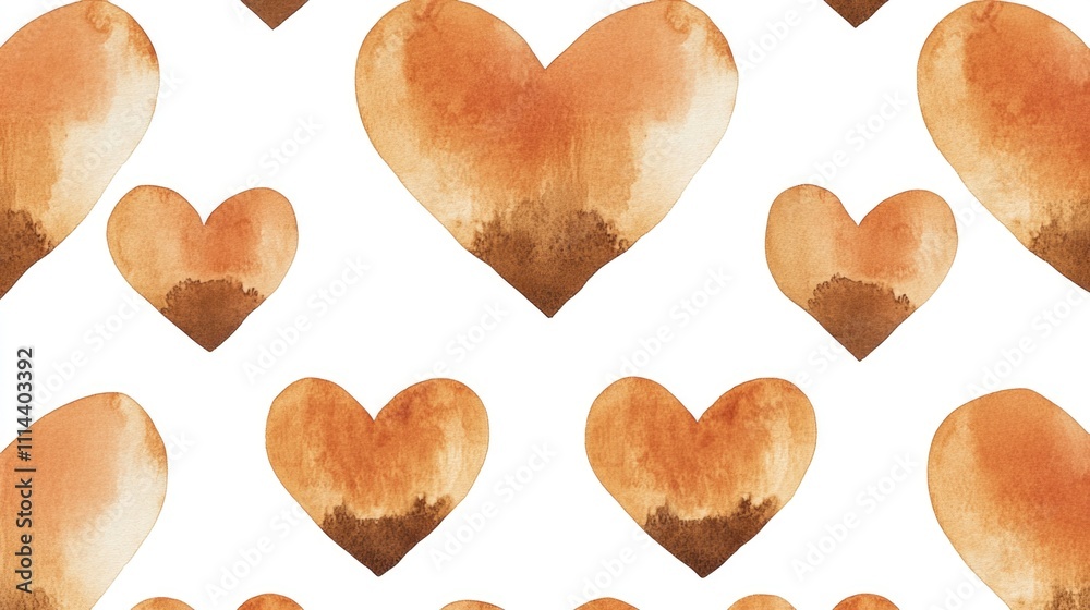 Poster a beautiful watercolor pattern featuring intricate designs of interconnected hearts on a white backg