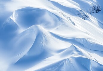 Fototapeta premium Serene Snow Dunes Captured in an Alpine Landscape Showcasing the Subtle Beauty of Snow-Covered Terrain Under Clear Blue Sky on a Sunny Day