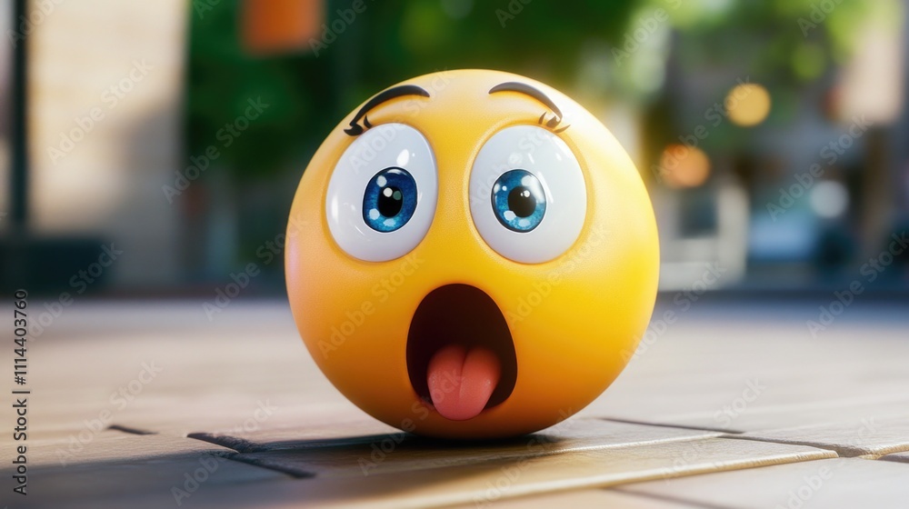 Poster a small yellow ball with a surprised expression on a tiled floor