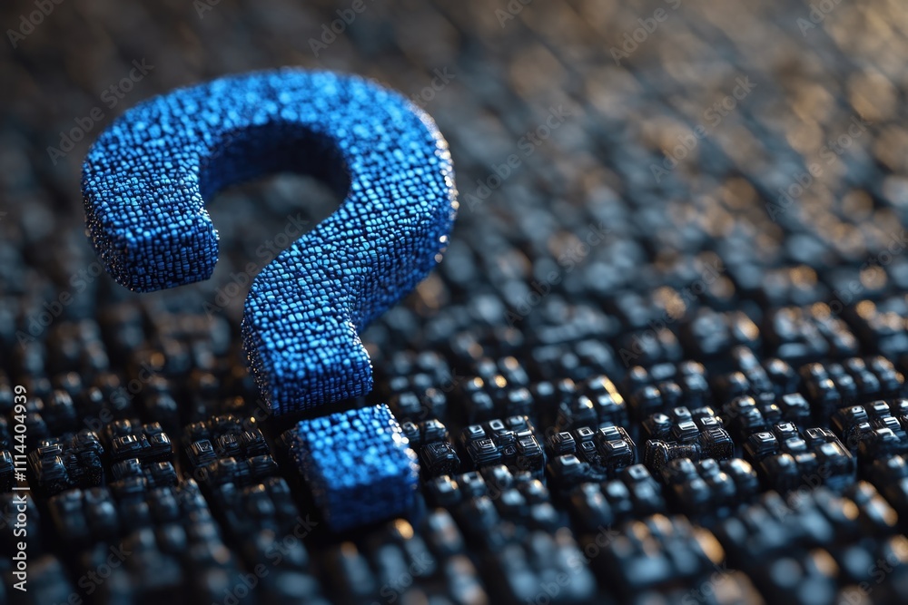 Aufkleber A single blue question mark icon on a computer keyboard, often used in digital communication and online searches