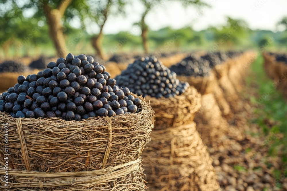Poster a collection of baskets filled with abundant grapes