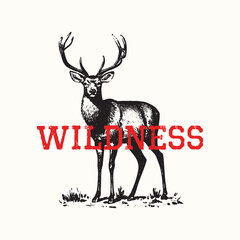 Retro Vintage Deer Wildness Vector Illustration