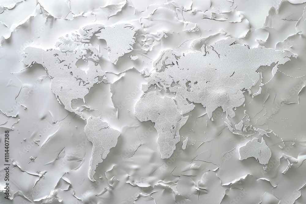 Poster A map of the world displayed on a white wall with minimalistic design
