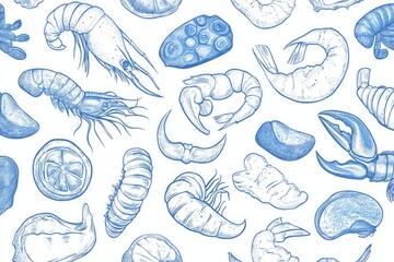 Assorted seafood on a clean white surface