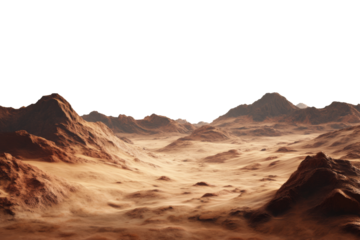 Martian landscape isolated on transparent background. Barren rocky desert surface of red planet