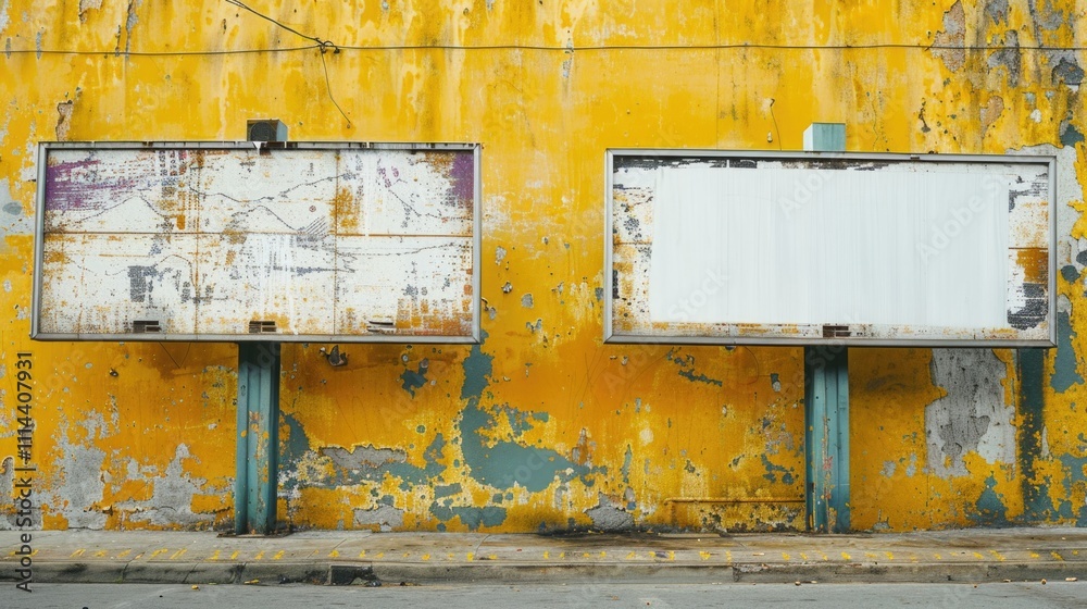 Poster two large billboards sit on the side of a building, featuring colorful advertisements and graphics