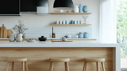 minimalist kitchen blue tone and chair
