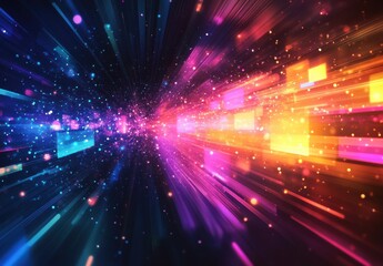 Fototapeta premium Vibrant Light Explosion in Space with Dynamic Flashes of Color and Energy Creating a Beautiful Abstract Visual Effect for Creative Backgrounds and Designs