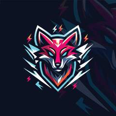 flat e-sport logo with a lightning-inspired fox head