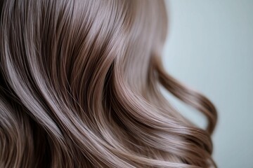 Naklejka premium Close-Up of Brown Hair with Soft Pink Highlights. Wavy and Shiny against a White Background.