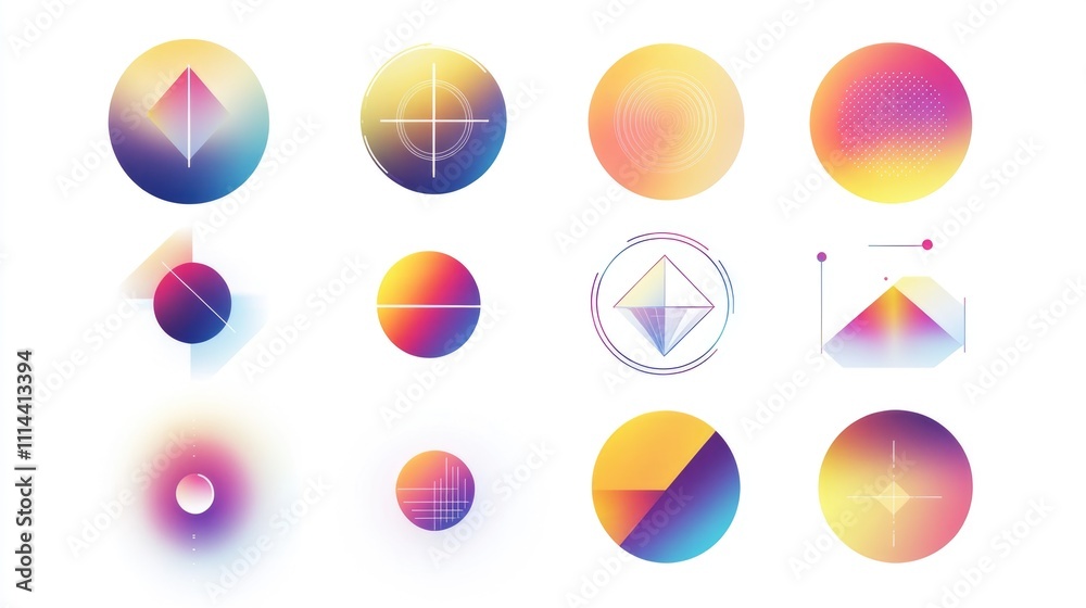 Poster collection of geometric shapes on a simple white background, perfect for design and illustration pro