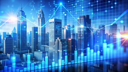Obraz premium Urban Skyline and Financial Growth A Blue-Hued Composition