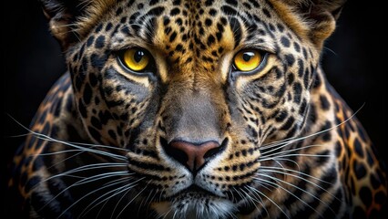Obraz premium Leopard Close-Up Fierce Gaze, Rosette Pattern, Dark Background
