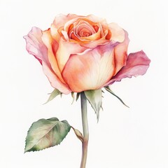 Watercolor Rose Illustration on White Background, Evenly Spaced, High-Quality