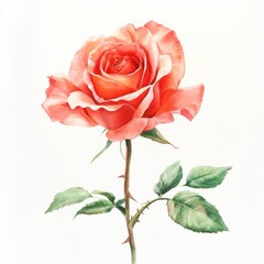 Watercolor Rose Illustration on White Background, Evenly Spaced, High-Quality