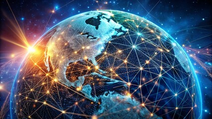 Obraz premium Global Network Earth's Digital Constellation