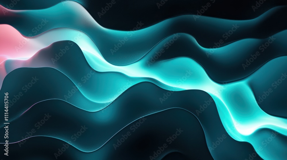 Poster futuristic abstract background with gradient waves and smooth flowing lines in dark theme