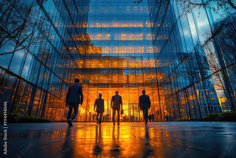 Poster people gathered in front of an architectural structure