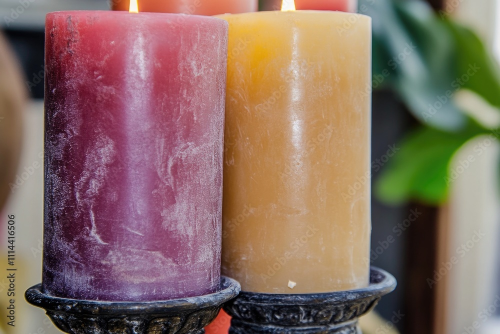 Poster a pair of candles placed on a table