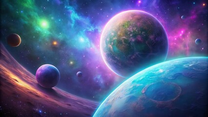 Fototapeta premium Cosmic Panorama Vibrant Nebula, Celestial Bodies, and Galactic Dreamscape