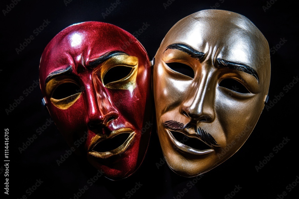 Poster a pair of masks sit side by side, featuring different designs and colors