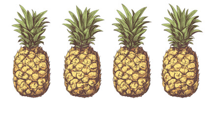 Set of pineapple ananas clipart isolated on white background. Fruit watercolor vector illustration of pineapples