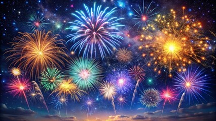 Fototapeta premium Celestial Fireworks A Night Sky Symphony of Color and Light