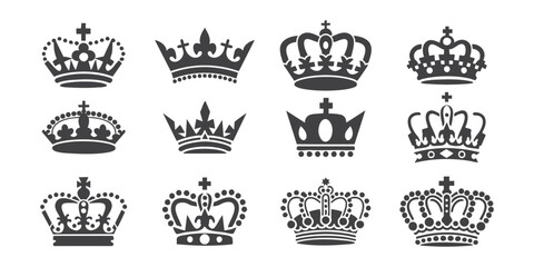 Obraz premium crown icons set, Black and white Crown icons set Silhouette, vector on isolated white background.