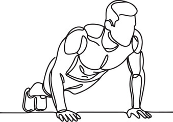 Dynamic Line Drawing of a Sporty Man Performing Push-Up Workout Fitness Training Illustration